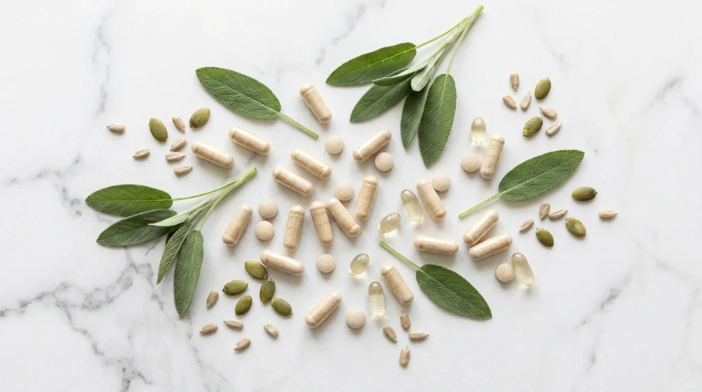 Compléments alimentaires au zinc sous forme de gélules disposés sur un fond minéral naturel Image